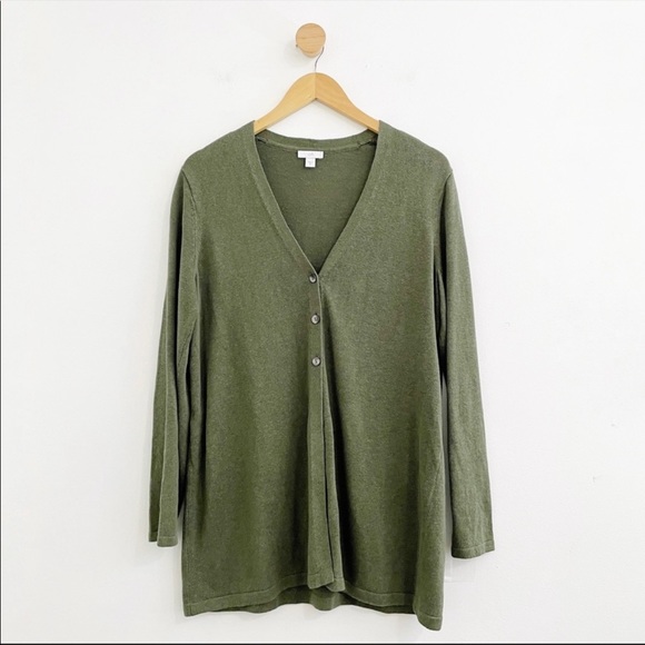 J. Jill Sweaters - 3 for $20* J Jill Linen Blend Olive Green Button Front Cardigan